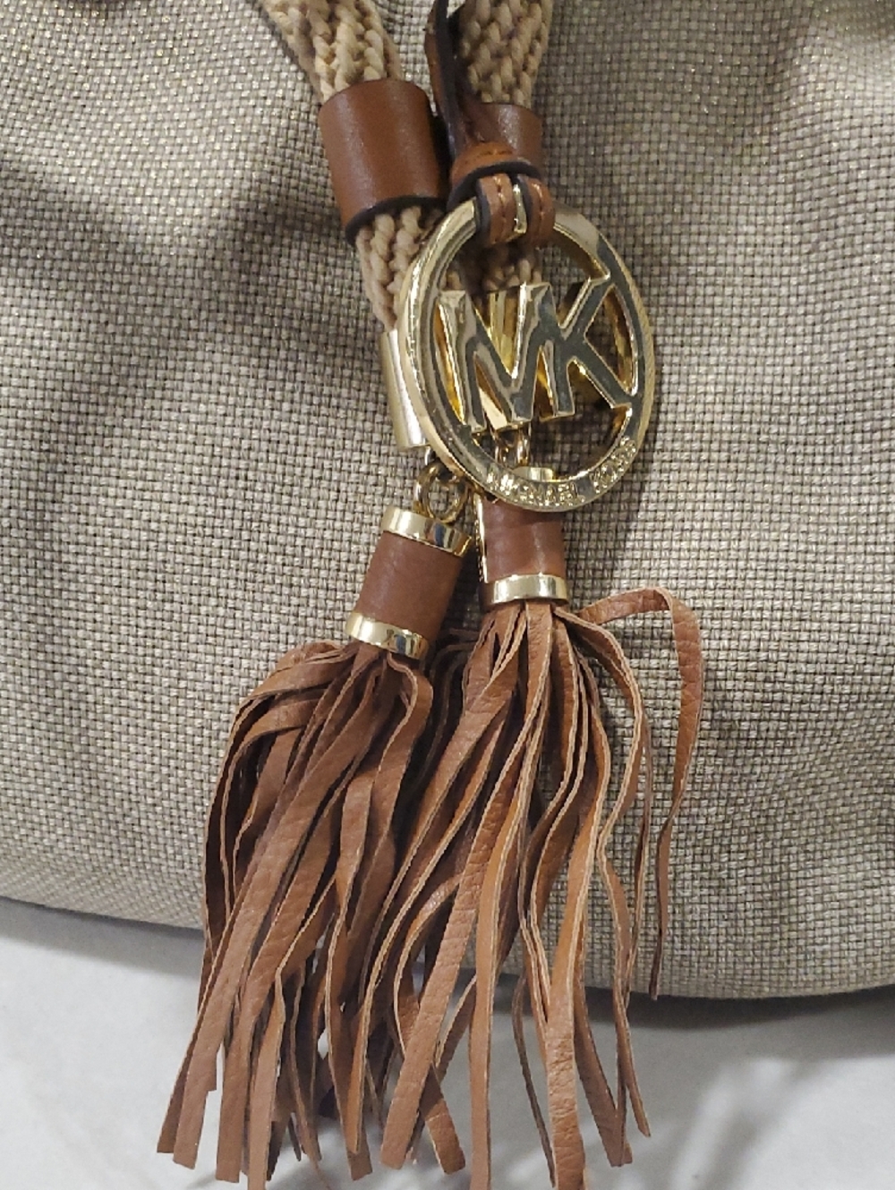 Michael Kors Tan Canvas Drawstring Shoulder Bag with Brown Leather Trim - Picture 6 of 17